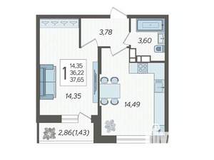 1-к квартира, вторичка, 38м2, 16/19 этаж