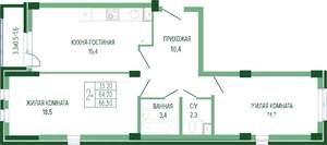 2-к квартира, вторичка, 68м2, 1/7 этаж