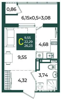 Студия квартира, вторичка, 26м2, 15/18 этаж