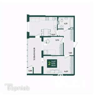 2-к квартира, вторичка, 59м2, 15/18 этаж