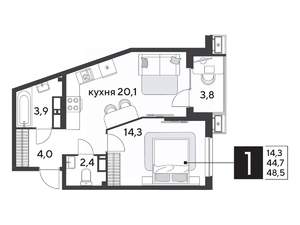 1-к квартира, вторичка, 49м2, 13/18 этаж