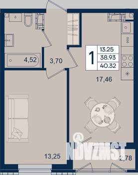 1-к квартира, вторичка, 40м2, 16/18 этаж