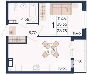 1-к квартира, вторичка, 37м2, 9/18 этаж