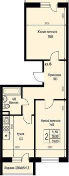 2-к квартира, вторичка, 60м2, 2/3 этаж