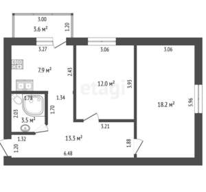 2-к квартира, вторичка, 55м2, 1/4 этаж