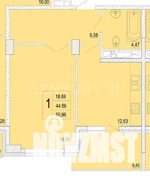 1-к квартира, вторичка, 50м2, 5/16 этаж