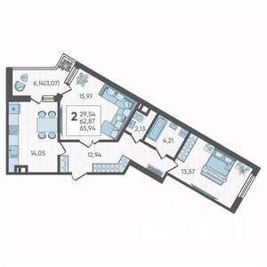 2-к квартира, вторичка, 66м2, 9/19 этаж