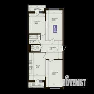 3-к квартира, сданный дом, 91м2, 9/24 этаж