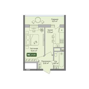 1-к квартира, вторичка, 28м2, 4/10 этаж