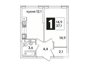 1-к квартира, вторичка, 37м2, 15/16 этаж