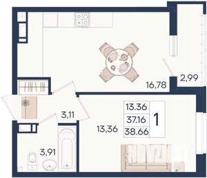 1-к квартира, вторичка, 39м2, 9/18 этаж