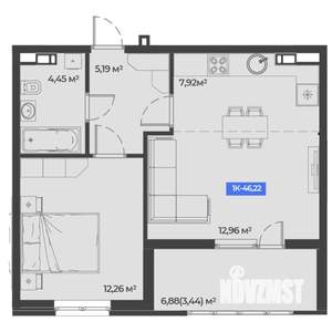 1-к квартира, вторичка, 46м2, 2/5 этаж