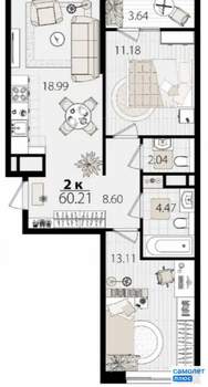 2-к квартира, вторичка, 60м2, 15/18 этаж