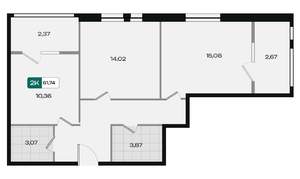 2-к квартира, вторичка, 62м2, 3/18 этаж