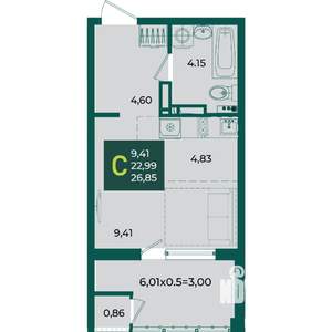Студия квартира, вторичка, 27м2, 10/18 этаж