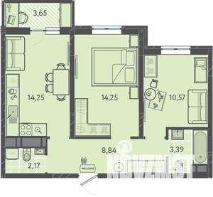 2-к квартира, вторичка, 54м2, 5/16 этаж