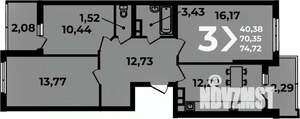 3-к квартира, вторичка, 75м2, 13/19 этаж