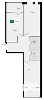 2-к квартира, вторичка, 68м2, 2/18 этаж