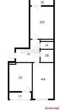 2-к квартира, вторичка, 55м2, 6/18 этаж