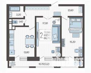 2-к квартира, вторичка, 67м2, 7/12 этаж