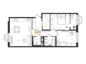 2-к квартира, строящийся дом, 69м2, 4/9 этаж