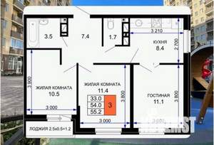 2-к квартира, вторичка, 55м2, 13/18 этаж