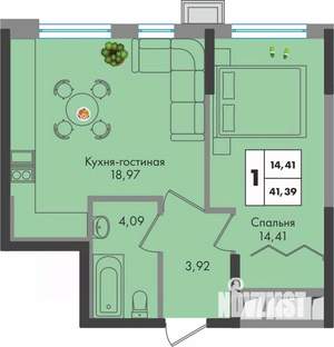 1-к квартира, вторичка, 41м2, 5/9 этаж