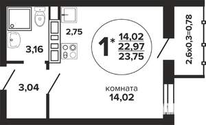 Студия квартира, вторичка, 24м2, 6/24 этаж