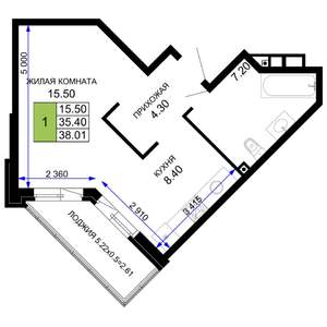 1-к квартира, вторичка, 38м2, 1/12 этаж