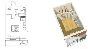 Студия квартира, вторичка, 33м2, 1/5 этаж