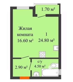 1-к квартира, вторичка, 24м2, 12/16 этаж