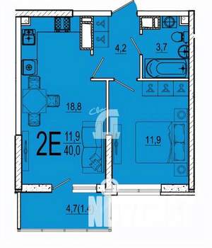 1-к квартира, вторичка, 40м2, 12/22 этаж