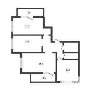 3-к квартира, вторичка, 86м2, 6/15 этаж
