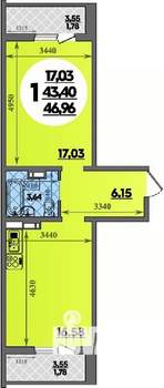1-к квартира, вторичка, 47м2, 3/16 этаж