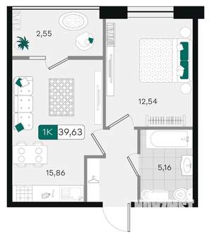 1-к квартира, вторичка, 40м2, 2/18 этаж