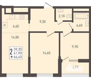 2-к квартира, вторичка, 66м2, 6/8 этаж