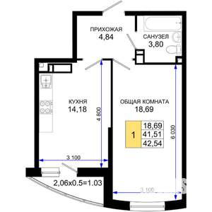 1-к квартира, вторичка, 43м2, 2/19 этаж