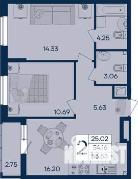 2-к квартира, вторичка, 56м2, 2/18 этаж
