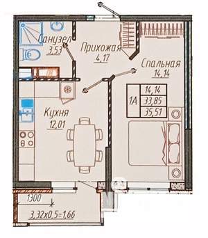 1-к квартира, вторичка, 36м2, 9/9 этаж