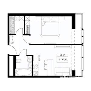 2-к квартира, строящийся дом, 47м2, 16/19 этаж