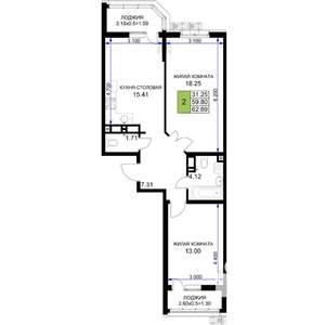 2-к квартира, вторичка, 63м2, 4/18 этаж