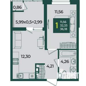 1-к квартира, вторичка, 36м2, 10/18 этаж