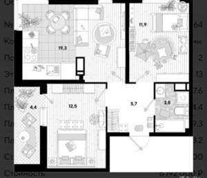 2-к квартира, сданный дом, 58м2, 11/16 этаж