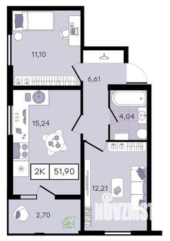 2-к квартира, вторичка, 52м2, 7/8 этаж