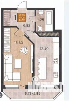 1-к квартира, вторичка, 42м2, 14/17 этаж