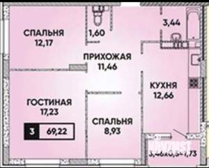 3-к квартира, вторичка, 69м2, 9/24 этаж