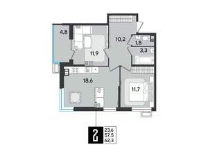 2-к квартира, вторичка, 62м2, 4/9 этаж