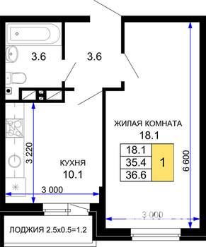 1-к квартира, строящийся дом, 37м2, 6/16 этаж