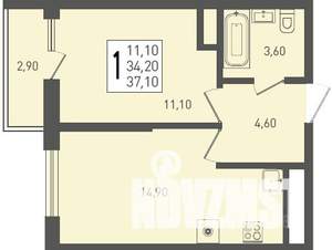 1-к квартира, строящийся дом, 37м2, 3/24 этаж