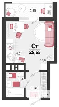 1-к квартира, вторичка, 26м2, 17/18 этаж